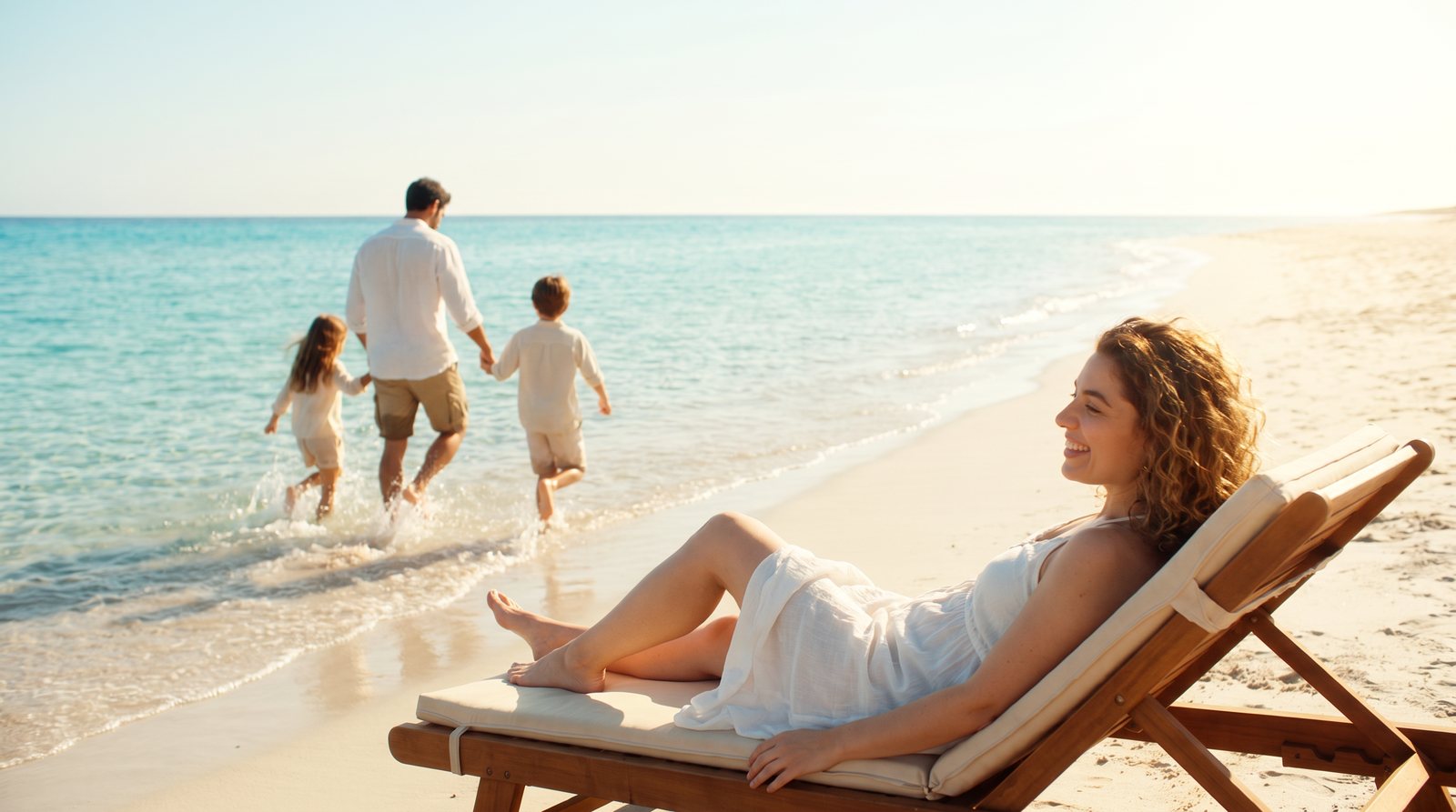 Familie am weißen Strand von Sardinien