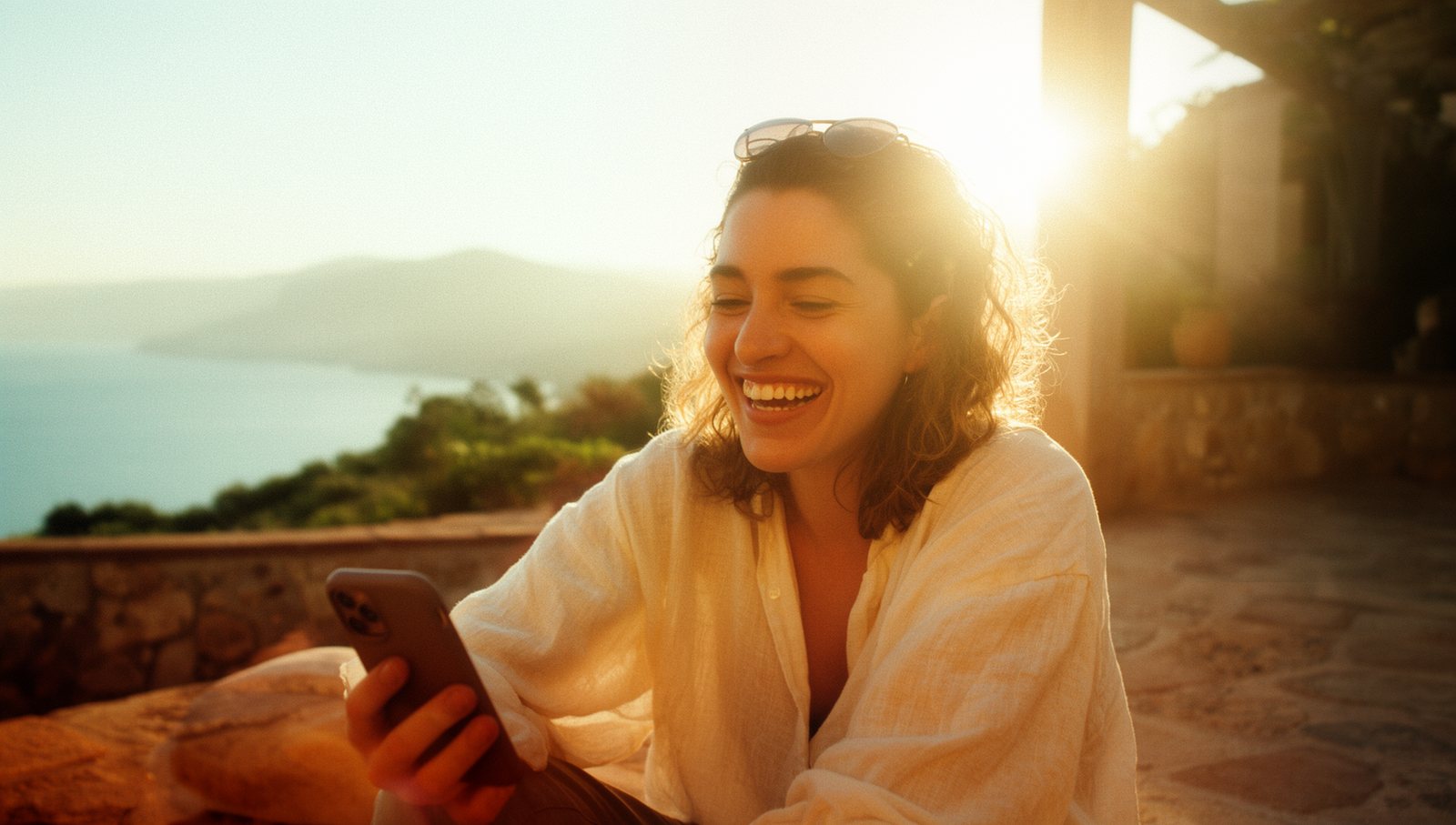 Gast nutzt Digital Villa auf der Terrasse