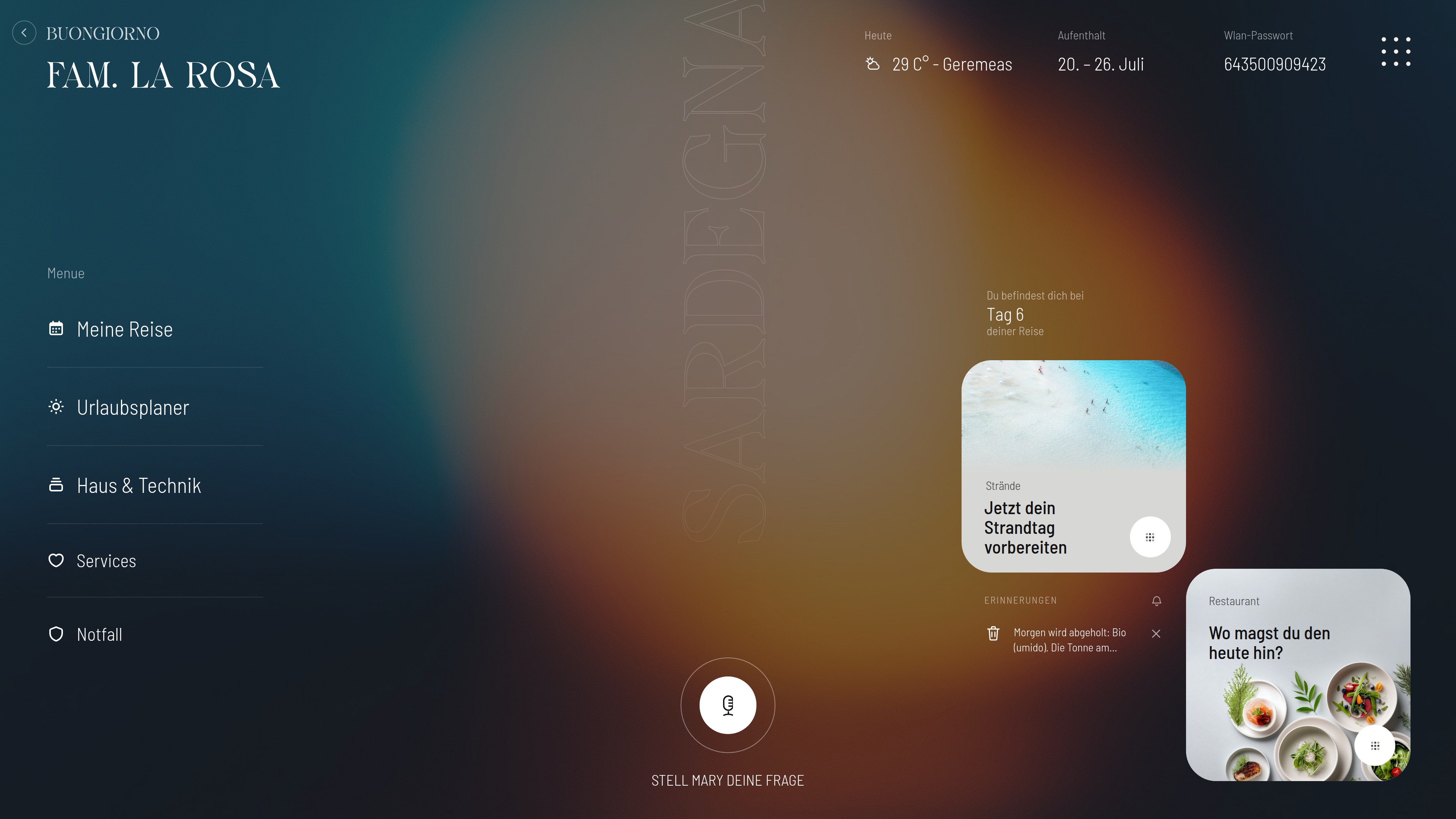 Digital Villa Dashboard am Wand-Screen